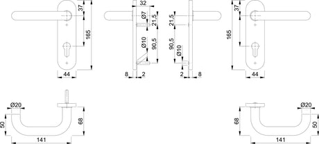 HOPPE Kurzschildgarnitur Paris E138Z/353K Edelstahl F69 OB – DIN EN 1906, Schnellstift, 72 mm