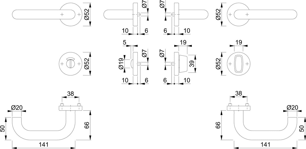 HOPPE Rosettengarnitur Paris E138 U-Form Edelstahl F69 für Innentüren – DIN L/R, Objektgarnitur Klasse 4