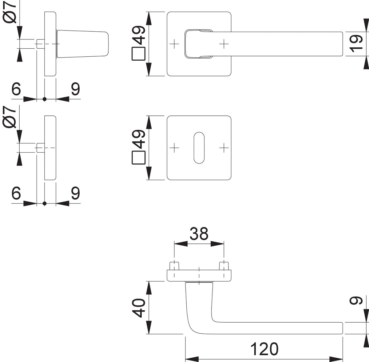 HOPPE Rosettengarnitur Dublin 1124/843KV Aluminium F1 eckig DIN L/R für Innentüren