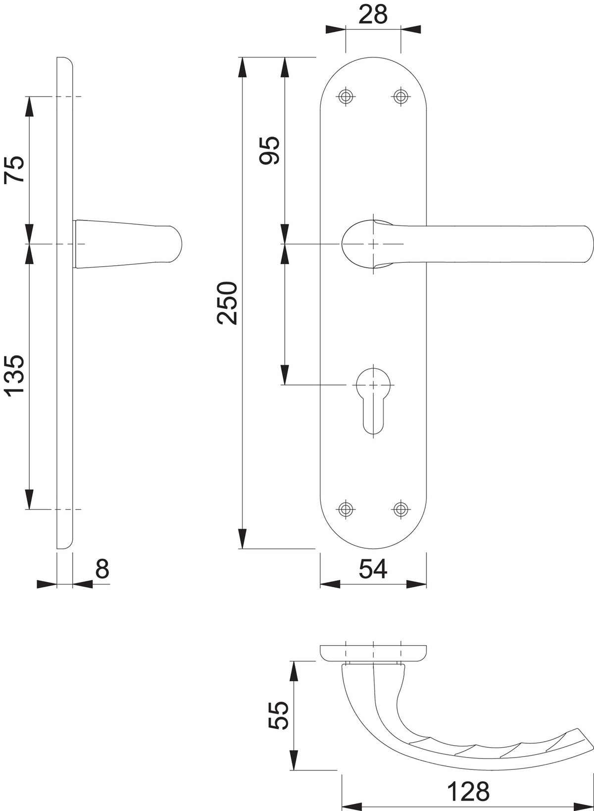 HOPPE Renovationsgarnitur Tôkyô 1710/3334 Alu F1 PZ 8 mm Vierkant 72 mm Entfernung