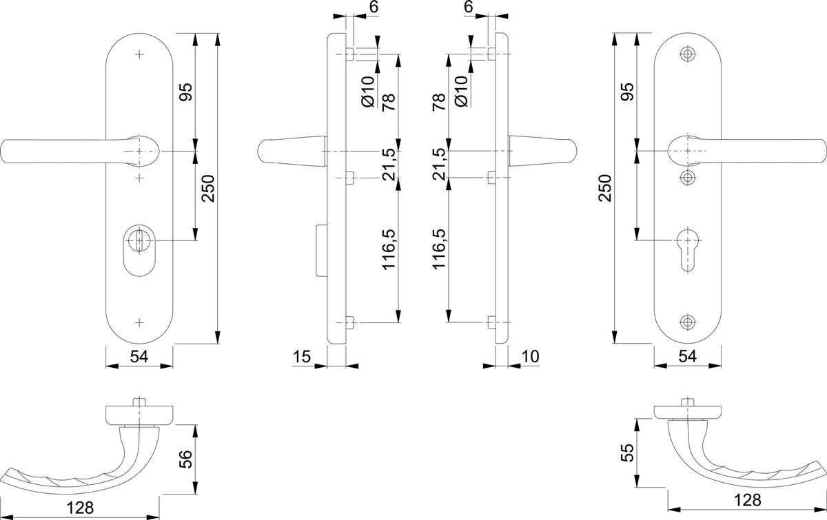 HOPPE Schutzgarnitur Tôkyô 76G/3332ZA/3410/1710 Aluminium F1 für Abschlusstüren