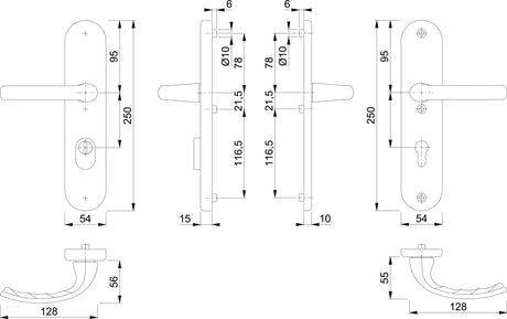 HOPPE Schutzgarnitur Tôkyô 76G/3332ZA/3410/1710 Aluminium F1 für Abschlusstüren