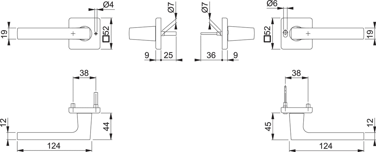 HOPPE Drückergarnitur Dallas M1643/52VR – Quadratische Rosette, MiniLock, DIN rechts, Resista