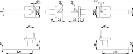 HOPPE Drückergarnitur Dallas M1643/52VR – Quadratische Rosette, MiniLock, DIN rechts, Resista