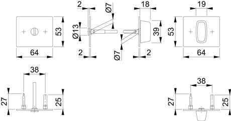 HOPPE Schlüsselrosetten-Paar E847NS Edelstahl F69 rechteckig 2 mm – SchnellstiftPlus für Innentüren