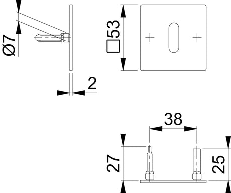 HOPPE Schlüsselrosetten-Paar E848NS Edelstahl quadratisch 53 mm für Innentüren