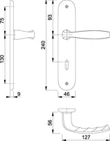 HOPPE Langschildgarnitur NY 1810/273P Aluminium F1 DIN L/R 72 mm