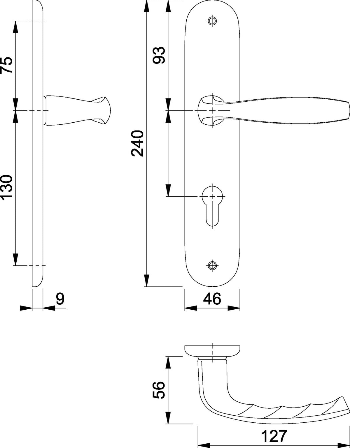 HOPPE Langschildgarnitur NY 1810/273P Aluminium F1 DIN L/R 72 mm