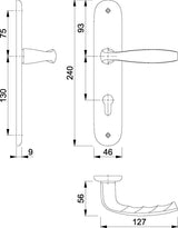 HOPPE Langschildgarnitur NY 1810/273P Aluminium F1 DIN L/R 72 mm