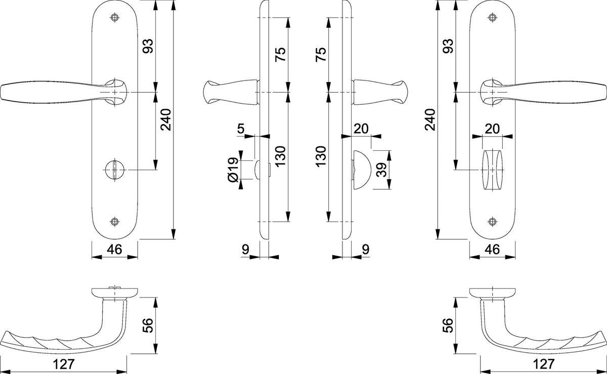HOPPE Langschildgarnitur NY 1810/273P Aluminium F1 DIN L/R 72 mm