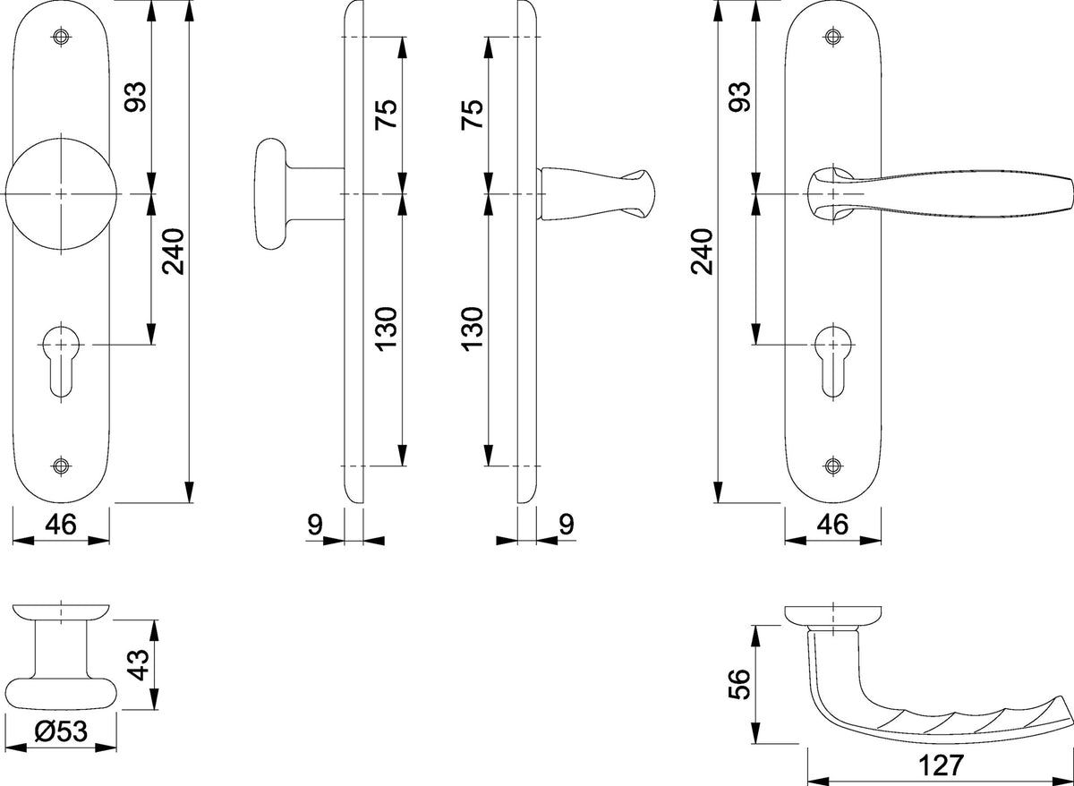 HOPPE Langschildgarnitur NY 1810/273P Aluminium F1 DIN L/R 72 mm