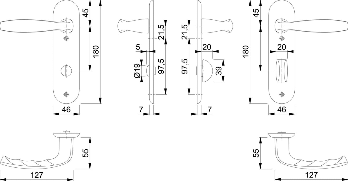 HOPPE Kurzschildgarnitur NY 1810/273KP Aluminium F1 für Innentüren DIN 1906