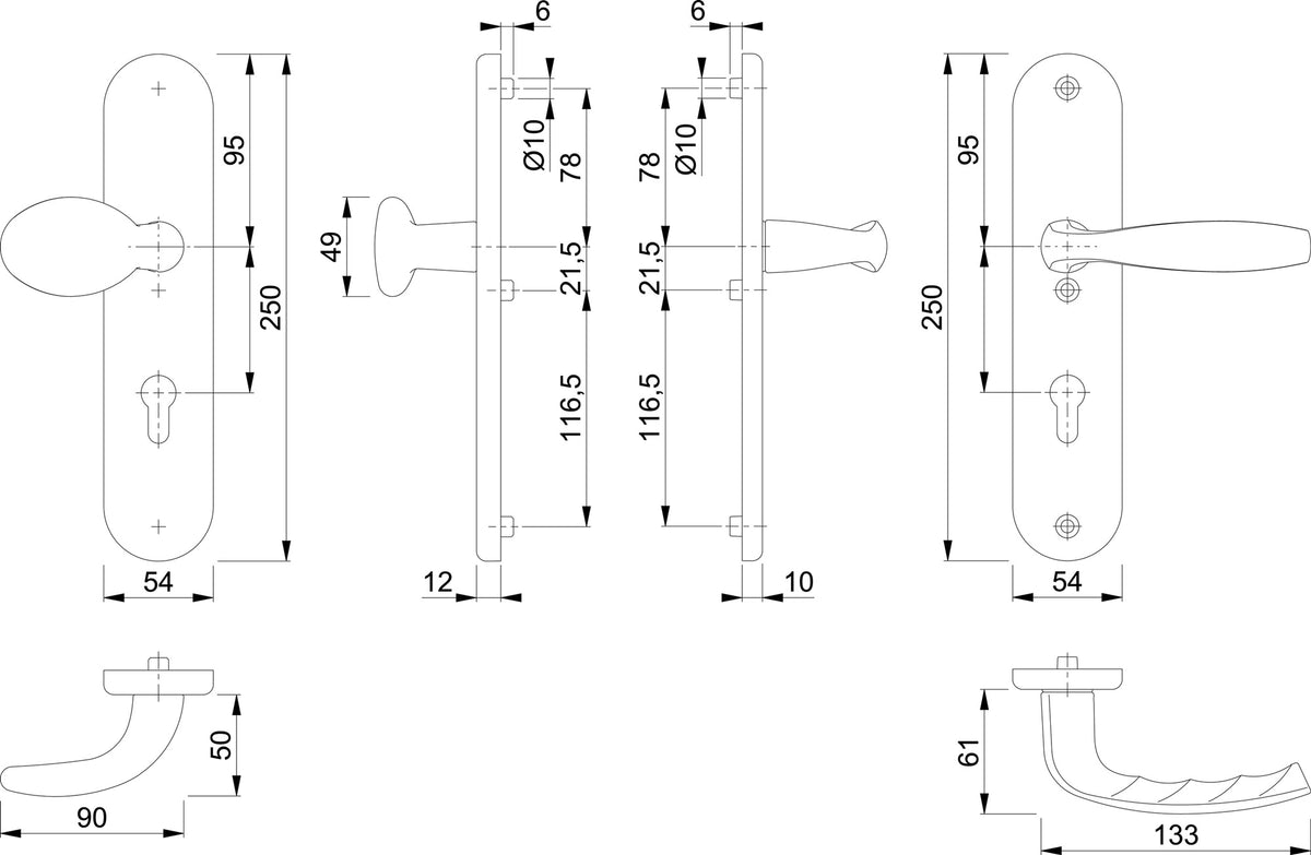 HOPPE Schutzgarnitur NY 76G/3331/3410/1810H Alu.F1 92mm 66-76mm Wechselgarnitur