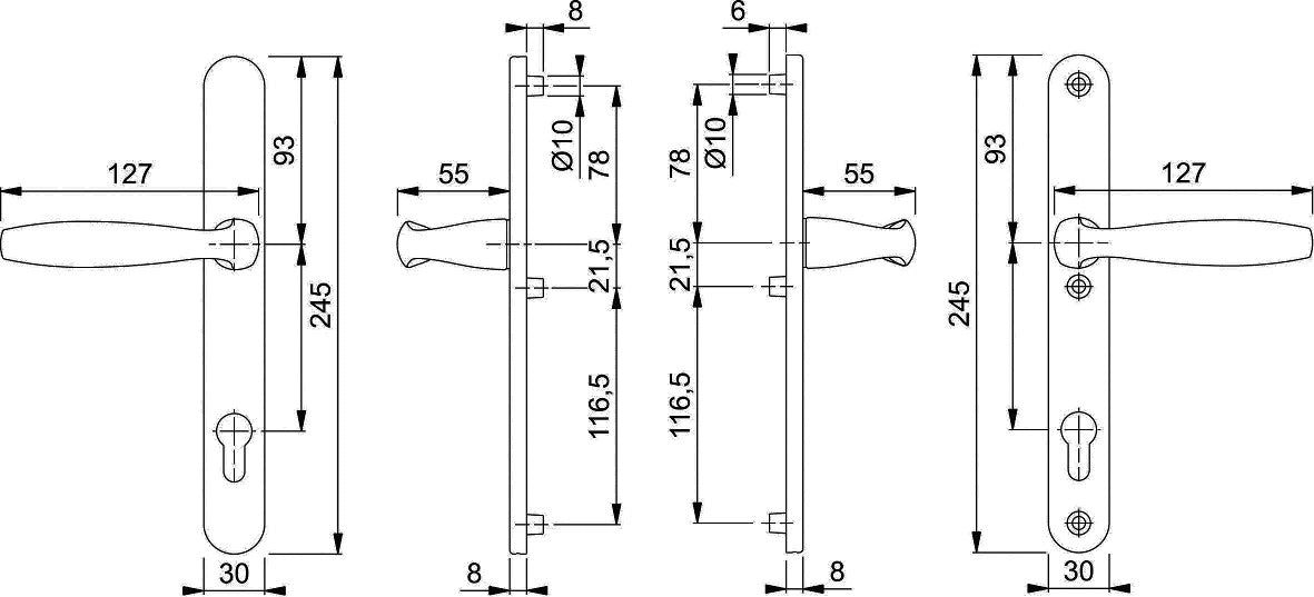 HOPPE Profil-Garnitur NY 1810/3346 Alu F1 PZ für Türstärke 57-62 mm