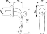 HOPPE Fenstergriff New York 0810S/U10 abschließbar Alu naturfarbig F1
