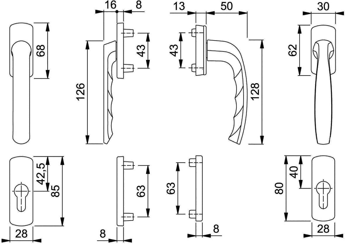 HOPPE Balkongarnitur New York 099KH/961N/U10 Aluminium F1 für Türstärke 63-73 mm