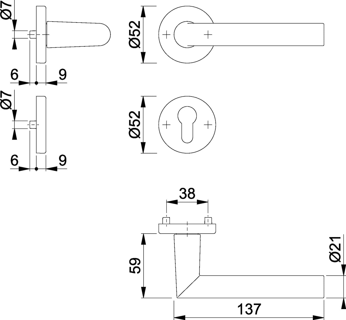 HOPPE Rosettengarnitur Amsterdam 1400/42KV/42KVS Aluminium F1 rund DIN L/R – Drückergarnitur