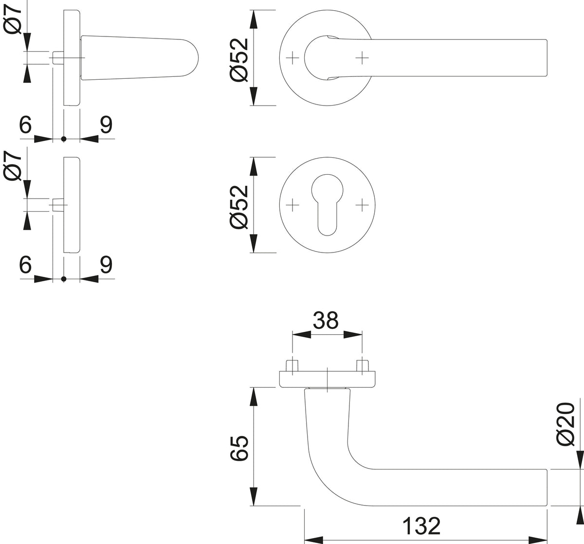 HOPPE Rosettengarnitur Bonn 150/42KV/42KVS Aluminium F1 OB – Objekt-Türgriffgarnitur mit Schnellstift