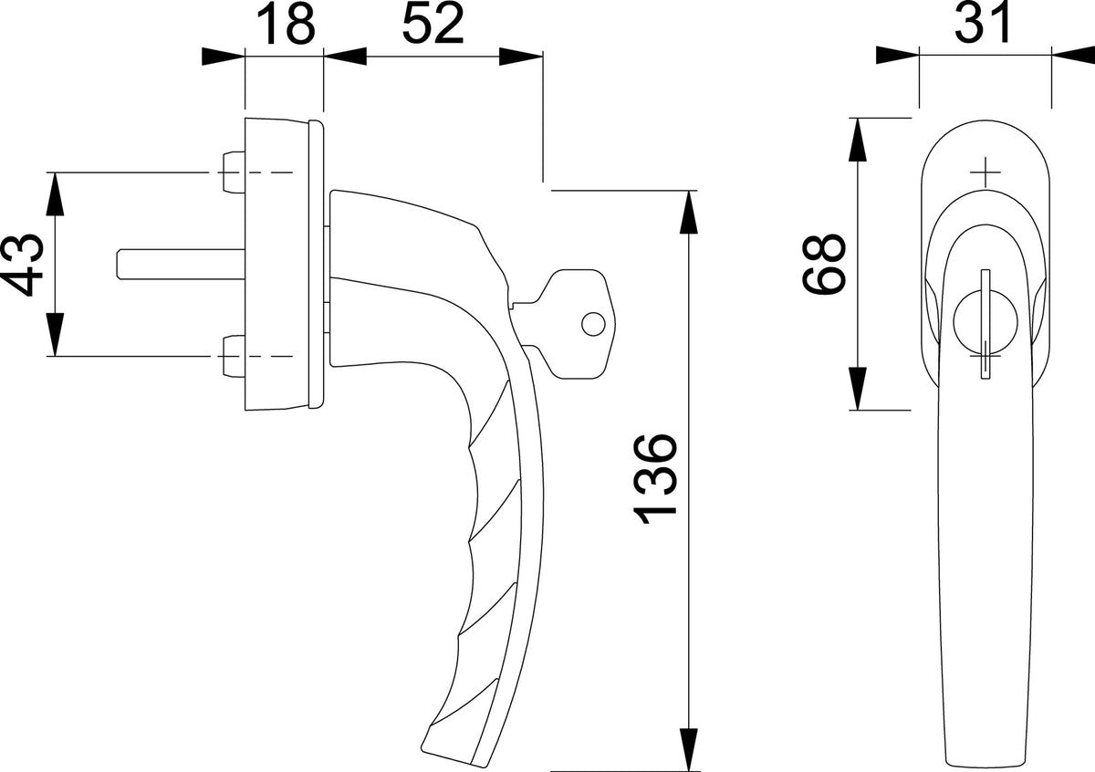 HOPPE Fenstergriff Atlanta 0530S/US952 Aluminium abschließbar 32-42 mm