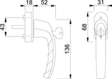 HOPPE Fenstergriff Atlanta 0530S/US952 Aluminium abschließbar 32-42 mm