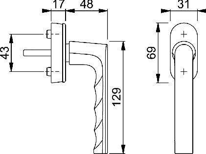 HOPPE Fenstergriff Hamburg 0700/UD9020 SecuForte® VarioFit® Alu F1 naturfarbig