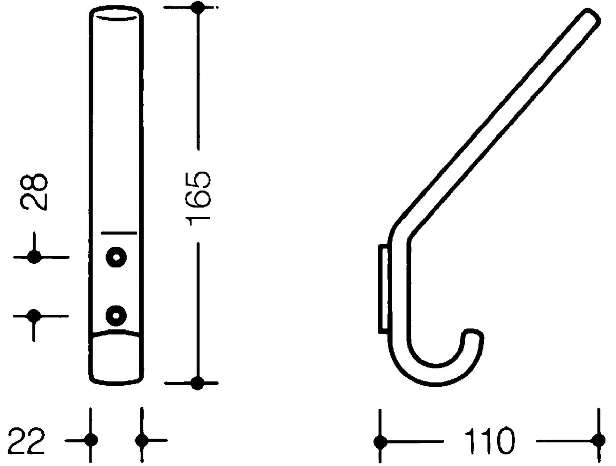 HEWI Garderobenhaken 477.90.070 mit abgewinkeltem Huthaken, rubinrot, 163 mm hoch