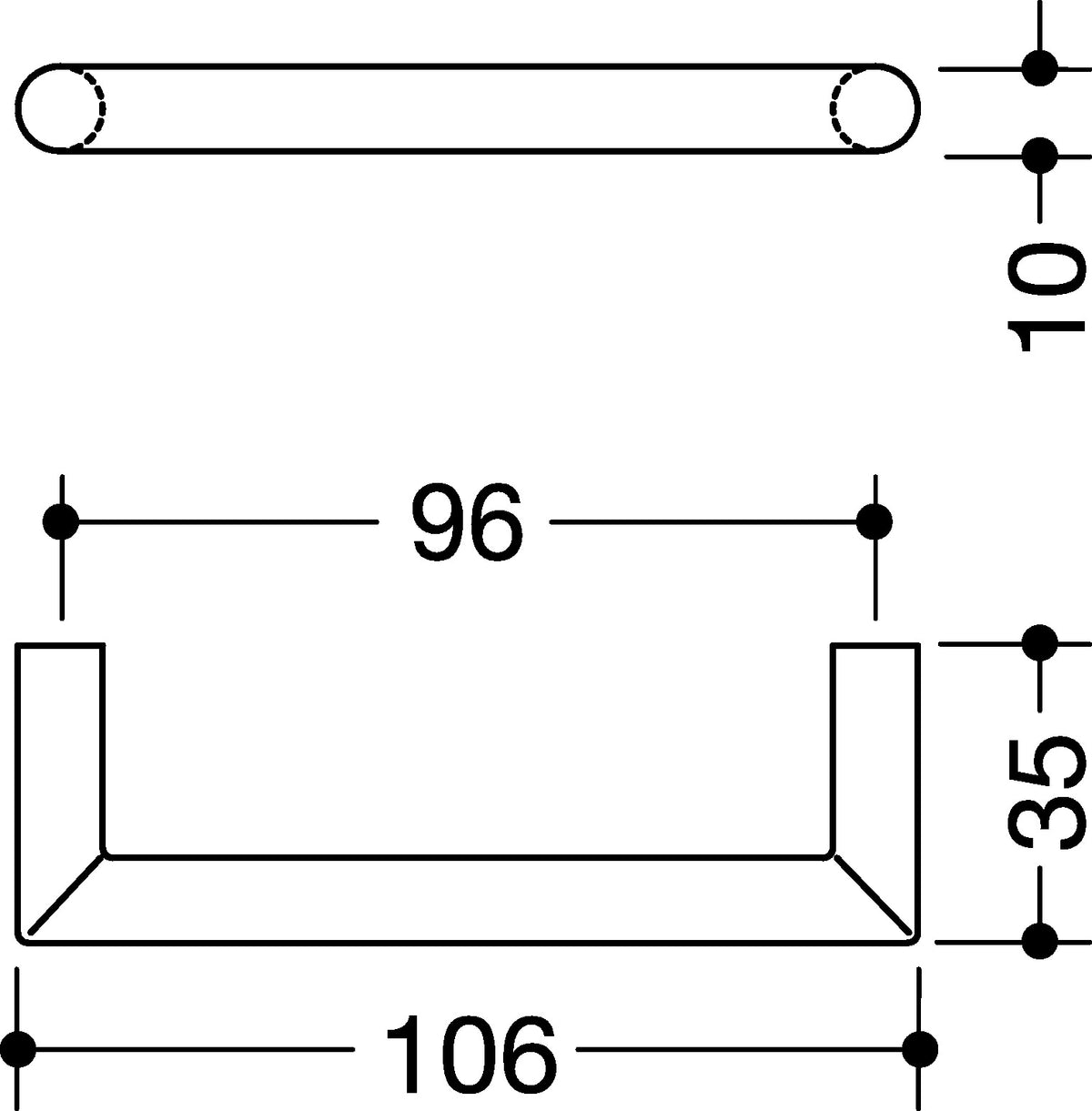 HEWI Möbelgriff 562.10.96 PA 90 tiefschwarz 96 mm – Gehrungsgriff aus Polyamid