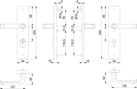 HOPPE Schutzgarnitur London 61G/2222ZA/2210/113 Alu.F2 72mm für Türstärke 37-47mm