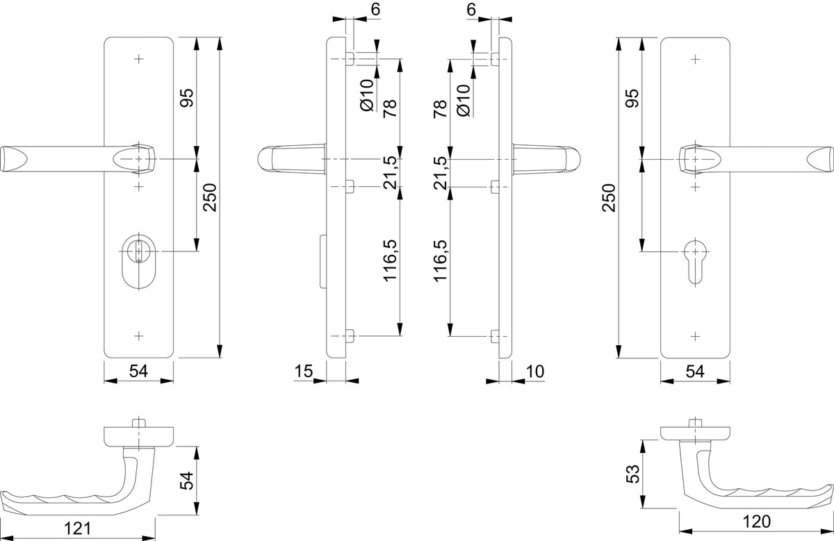 HOPPE Schutzgarnitur London 61G/2222ZA/2210/113 Alu.F2 72mm für Türstärke 37-47mm