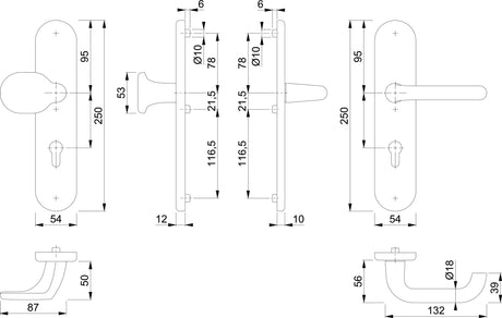 HOPPE Schutzgarnitur Paris 86G/3331/3310/138L Alu F1 72 mm, ES 1, DIN links/rechts