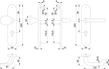 HOPPE Schutzgarnitur Paris 86G/3331/3310/138L Alu F1 72 mm, ES 1, DIN links/rechts