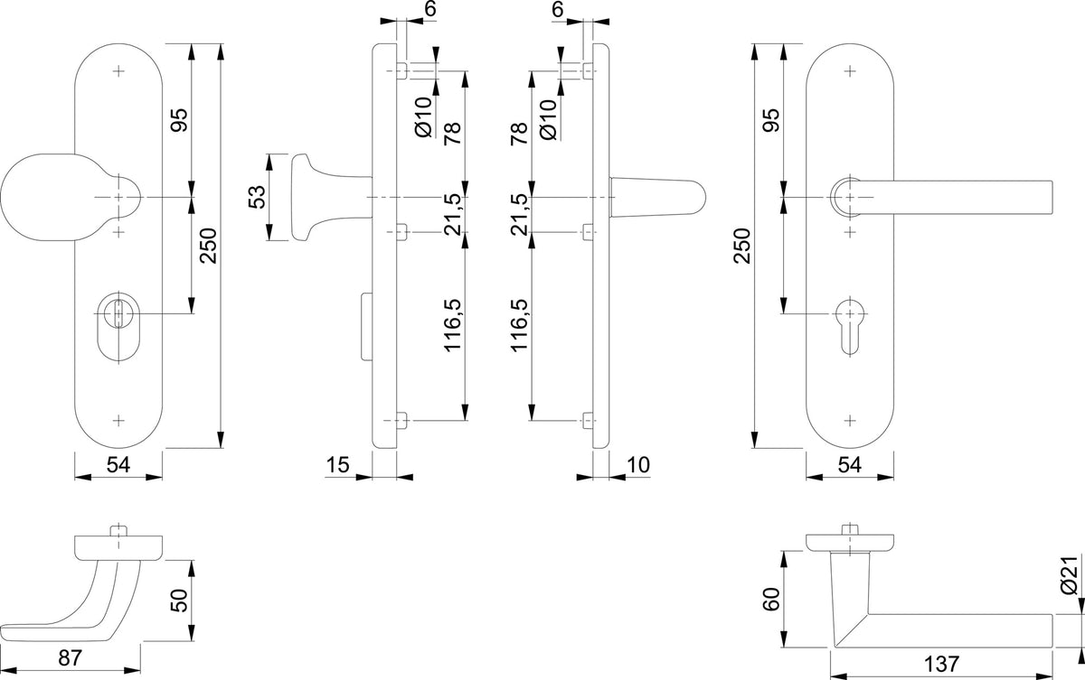HOPPE Schutzgarnitur Amsterdam 86G Alu F1, ES 1, DIN 18257, 72 mm, 37-47 mm