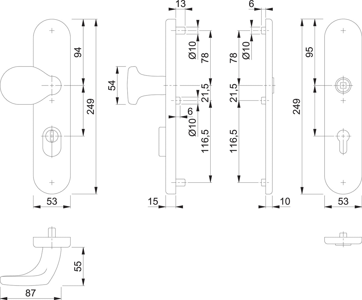 HOPPE Schutzgarnitur E86G/3332ZA/3310 – Edelstahl, ES1 (SK2), 92 mm, für Türstärke 67-77 mm
