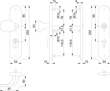 HOPPE Schutzgarnitur 86G/3332ZA/3310 Alu F1 – ES1 (SK2) Wechselgarnitur 92 mm für Türstärke 67-77 mm