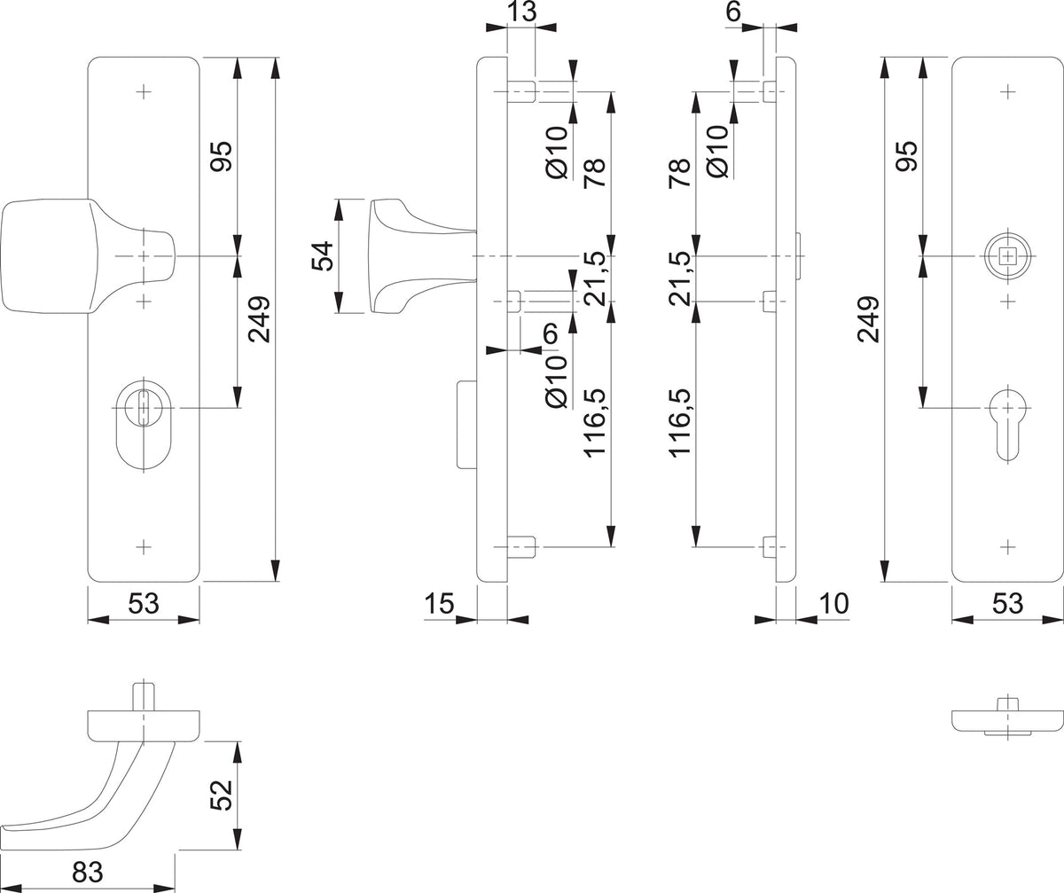 HOPPE Schutzgarnitur E61G/2222ZA/2210 Edelstahl F69 92 mm für Türstärke 67-77 mm