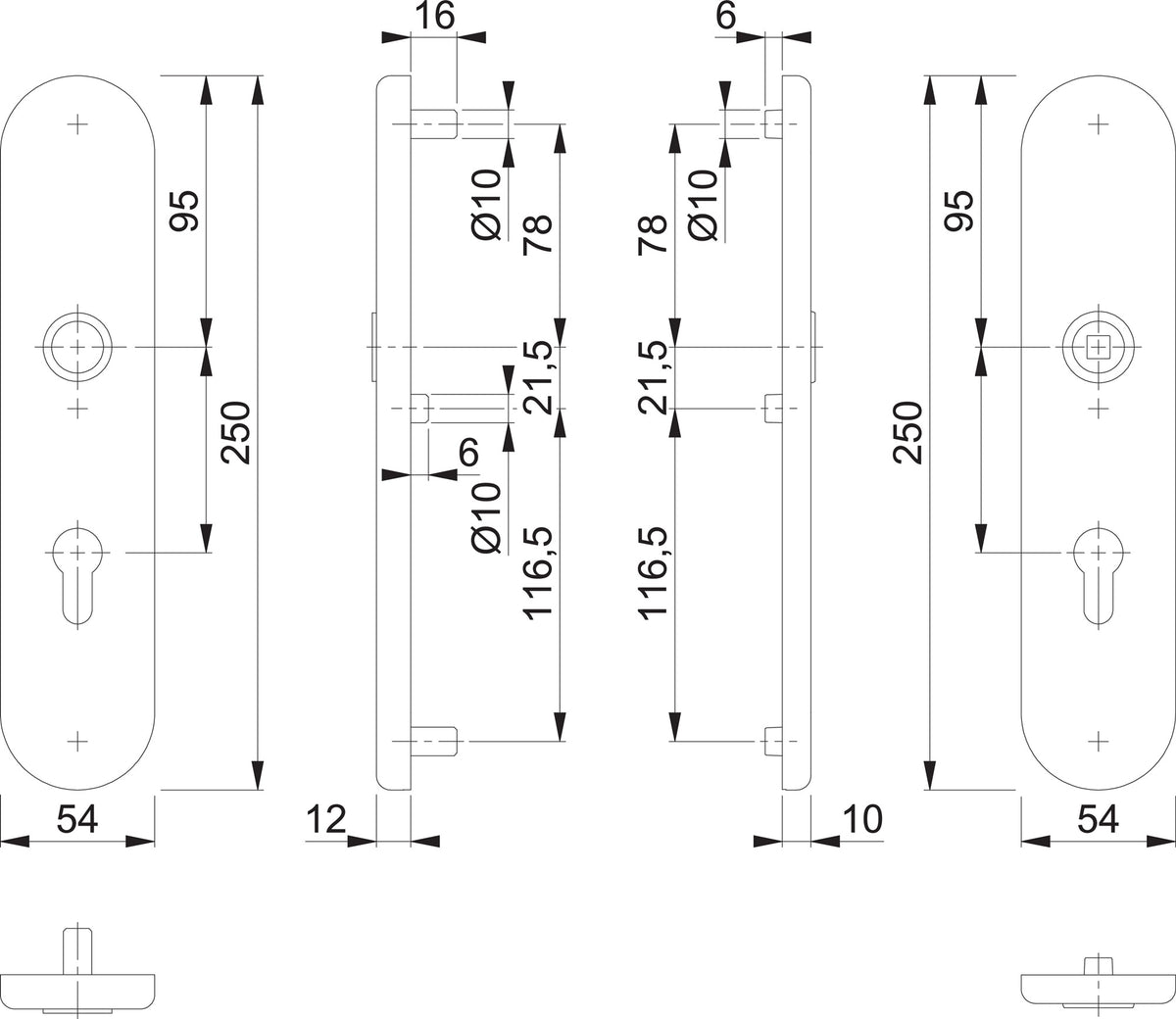 HOPPE Langschildpaar F69 VA Edelstahl PZ 92 mm für Außen-/Wohnungstüren