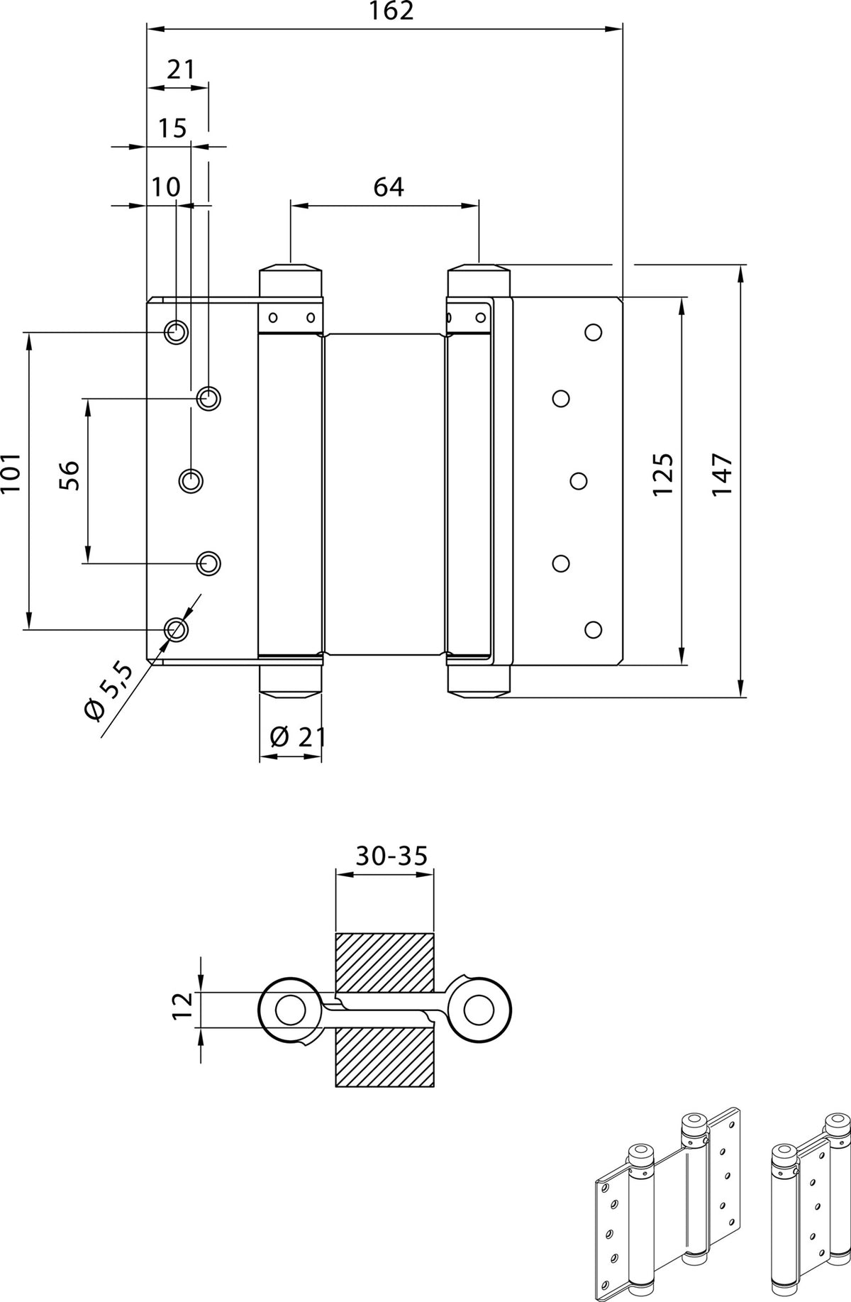 Pendeltürband VA Gr.29 L.75mm 15kg TS 18-25mm DENI – doppelt wirkend