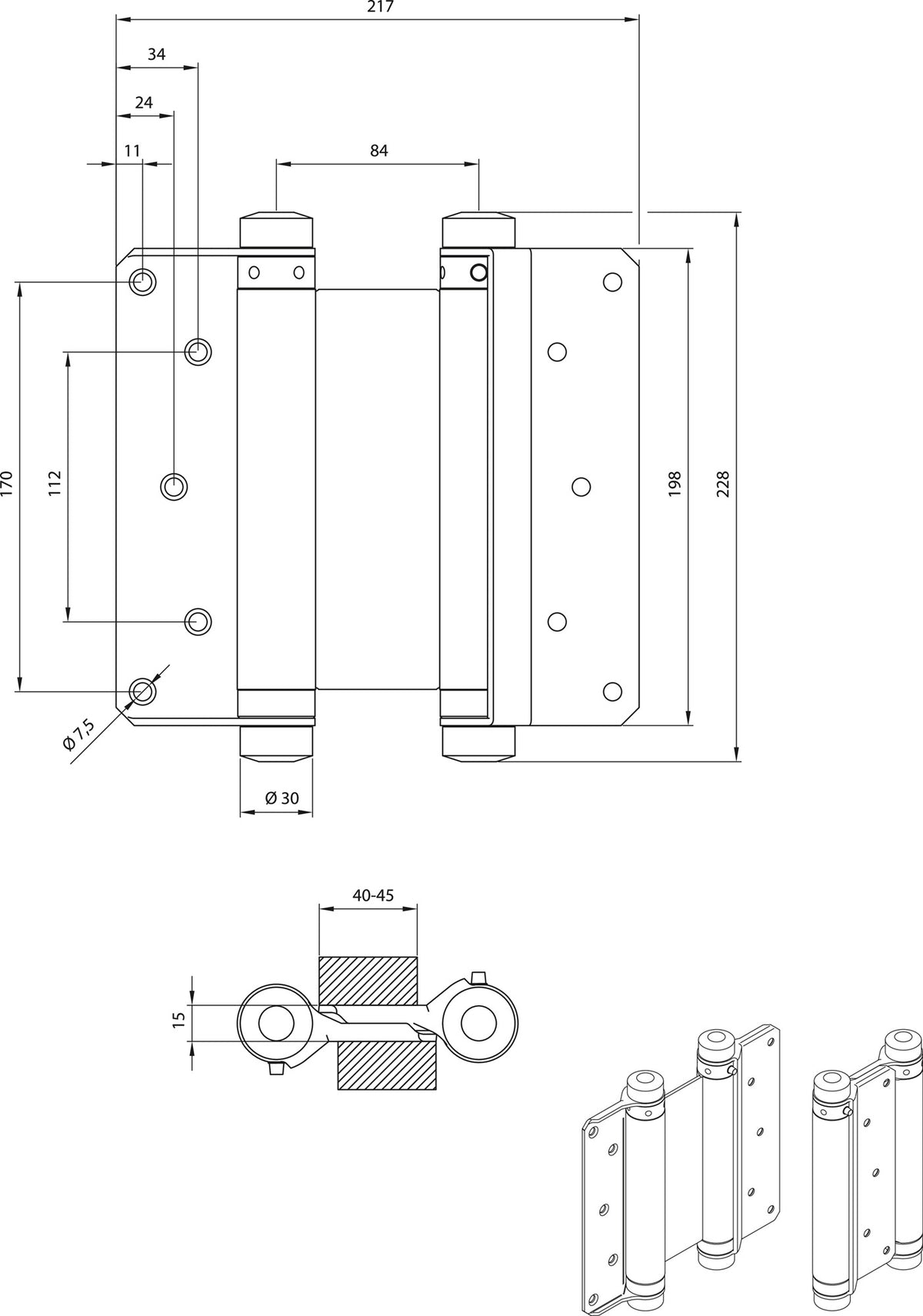 Pendeltürband VA Gr.29 L.75mm 15kg TS 18-25mm DENI – doppelt wirkend