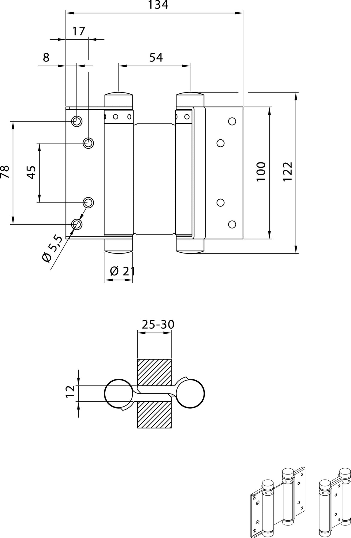 Pendeltürband VA Gr.29 L.75mm 15kg TS 18-25mm DENI – doppelt wirkend