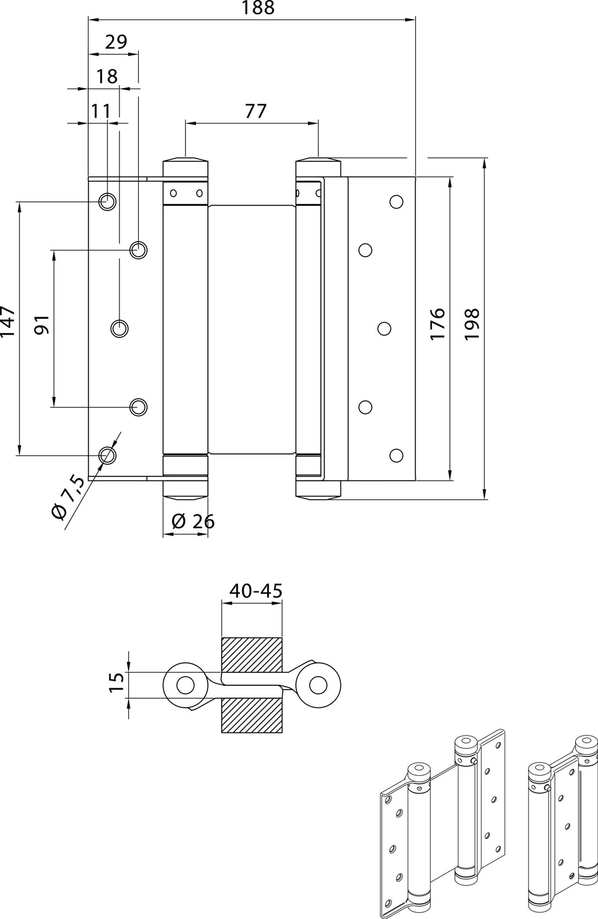 Pendeltürband VA Gr.29 L.75mm 15kg TS 18-25mm DENI – doppelt wirkend