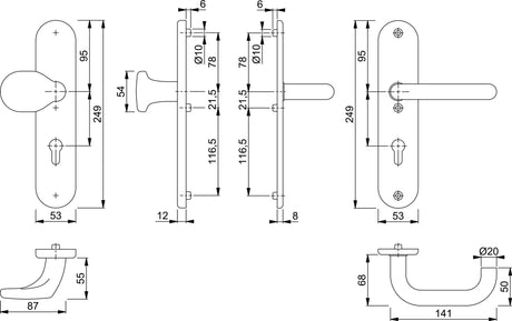 HOPPE Schutzgarnitur Baden E86G/3331A/3440/1388Z Edelstahl F69 für Abschlusstüren