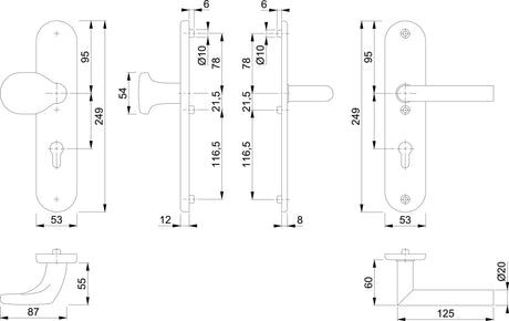 HOPPE Schutzgarnitur Utrecht E86G/3331A/3440/1444Z Edelstahl F69 72 mm für Abschlusstüren
