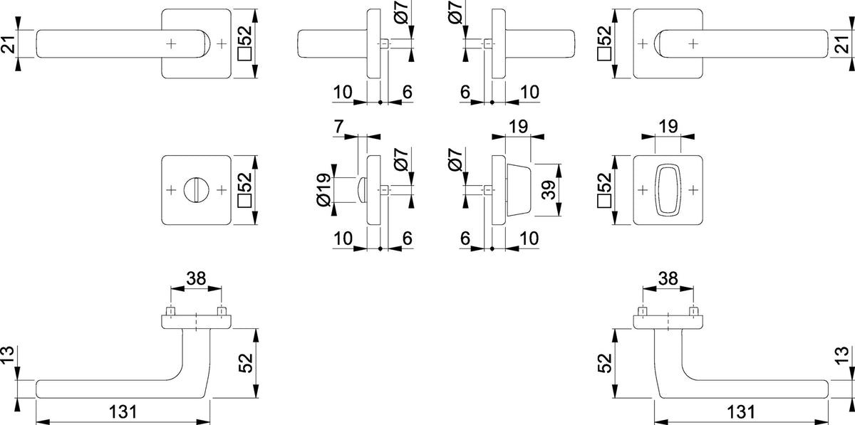 HOPPE Rosettengarnitur Dallas E1643Z/52KV/52KVS Edelstahl eckig DIN L/R
