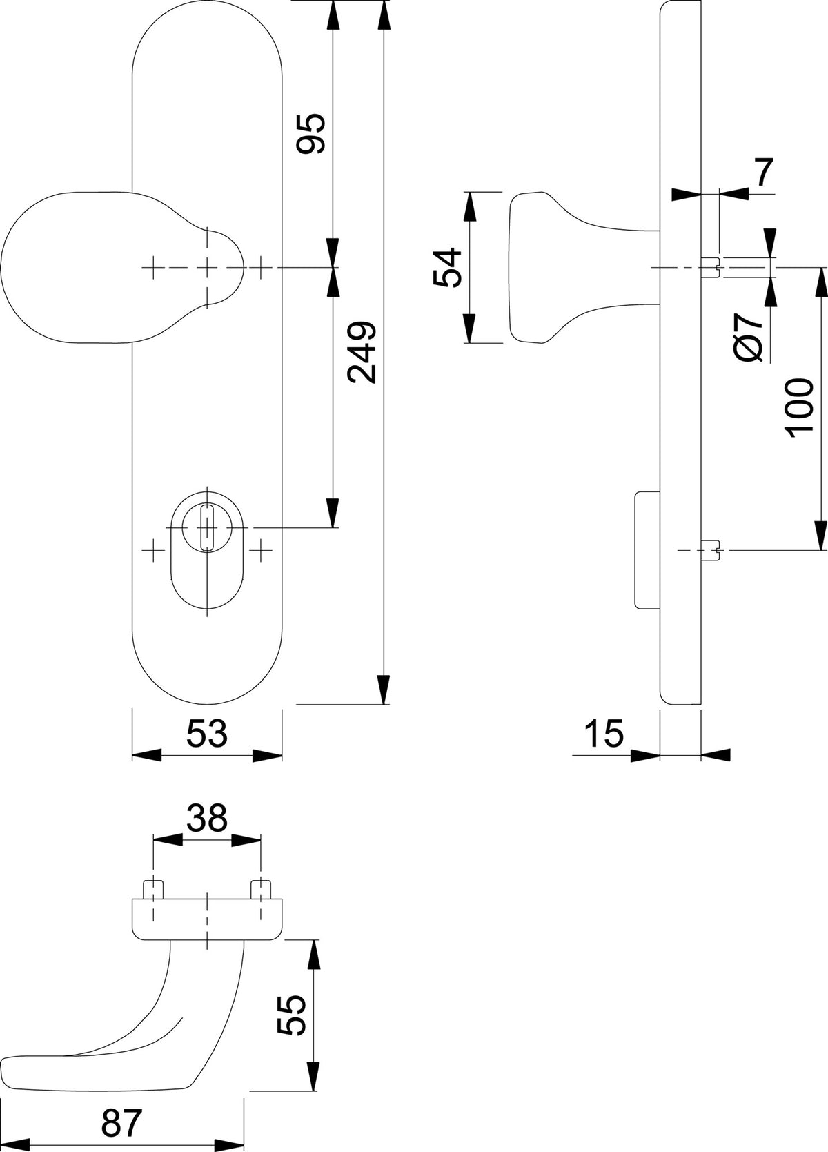 HOPPE Knopflangschild E86G/3332ZA Edelstahl für Kombischutz PZ 72 mm