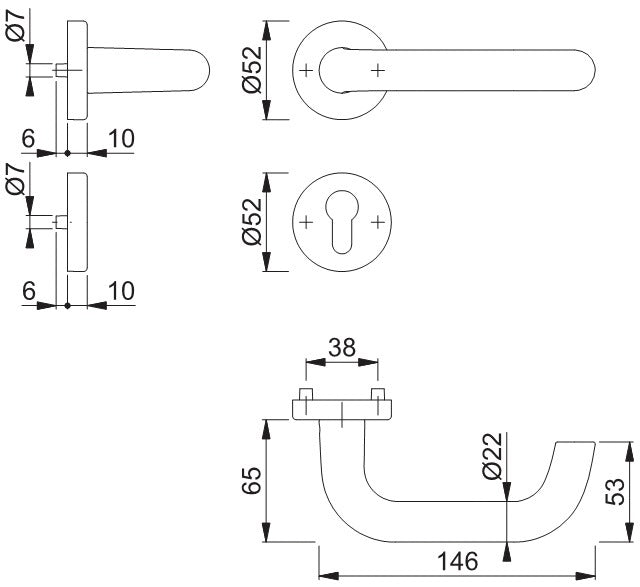 HOPPE Rosettengarnitur Paris 138/42H/42HKVS Aluminium F1 U-Form PZ DIN L/R