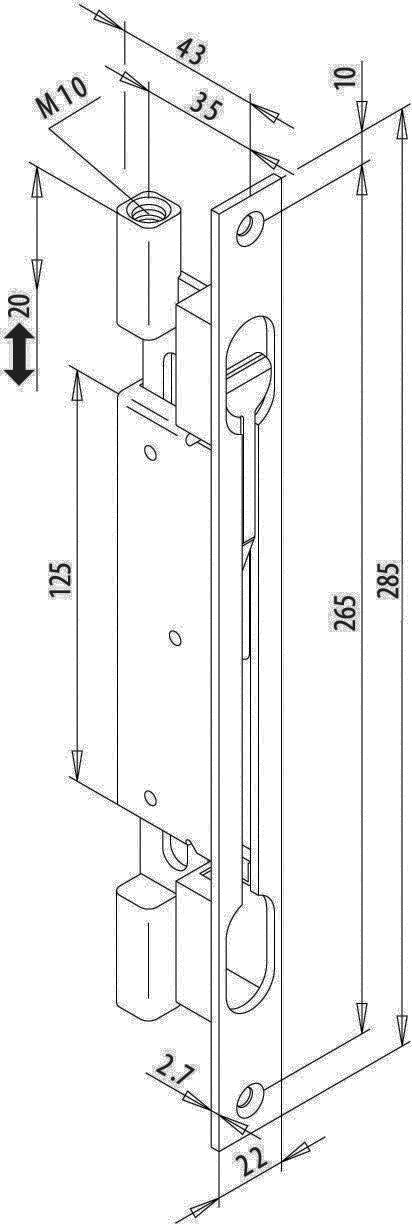 FUHR Türkantriegel 345K Stahl verzinkt 35 mm Dornmaß Flachstulp 285 mm