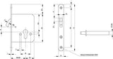 BKS Zirkelriegelschloss 0371/0372 – Edelstahl Stulp 20x172 mm, Dornmaß 55 mm, verchromter Zirkelriegel