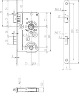 SSF Zimmertür-Einsteckschloss BAD Ausführung DIN links, Stulp silber, Klasse 1, 55/78/8 mm