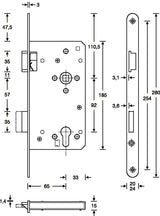 SSF Haustür-Einsteckschloss PZW 20/65/92/10 mm DIN Links silber abgerundet
