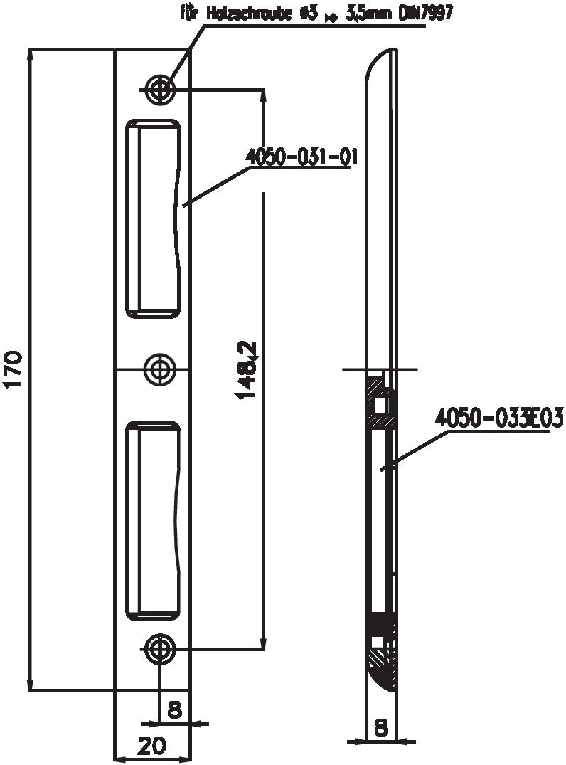 SSF Winkelschließblech Edelstahl 20 mm rund Tiefe 8 mm DIN links/rechts für Zimmertüren